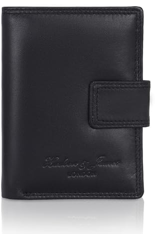 Hudson & James Ladies RFID Safe Designer Leather Compact Purse Card Women Wallet Zip Coin Pocket Boxed (Black)