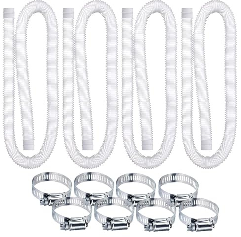 38mm Poolschlauch für Poolpumpen, 4 Stück 1,5m Ersatzschlauch für den Pool Schlauch Poolschlauch Poolpumpe Schlauch mit acht Metallklemme für Oberirdische Pools Ersatzschlauch, Weiß