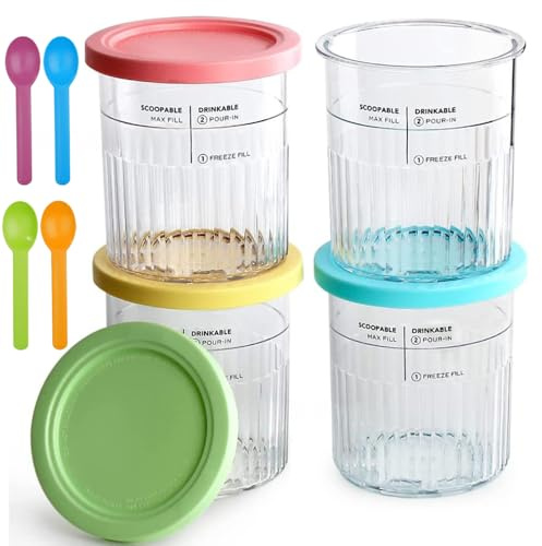 Dimoxii 4 Stück Eiscreme Behälter für Ninja Creami NC501EU/NC500EU, Eiscremebehälter für Ninja Eismaschine 680 ml Eisbehälter mit Deckel Deluxe Creami Tubs BPA-Frei Eisbecher Spülmaschinenfest