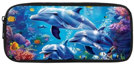 POLERO Cooles Federmäppchen mit Dinosaurier-Druck für Jungen, Schulbedarf, Schüler, Schreibwaren, Stifteetui für Kinder, Delfin-Ozeanfisch, Einheitsgröße, Schulranzen