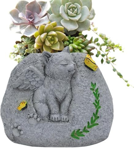 Pet Memorial Pflanzgefäß, Katze/Hund, kleiner Sukkulenten-Blumentopf, Pflanzendekoration, kleine Blumentöpfe, Outdoor-Dekoration, geschnitzt mit Schmetterlingen und Zweigen für Sukkulenten