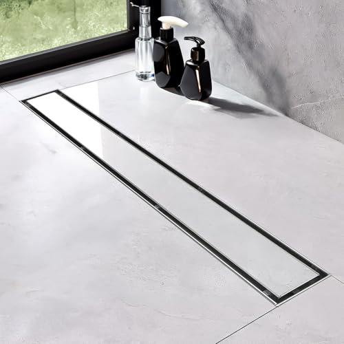 Sudzio Duschrinne 70cm, Befliesbar Duschrinne extra flach mit Siphon Geruchsstop und Haarfilter, Badezimmer Duschablauf Komplettset