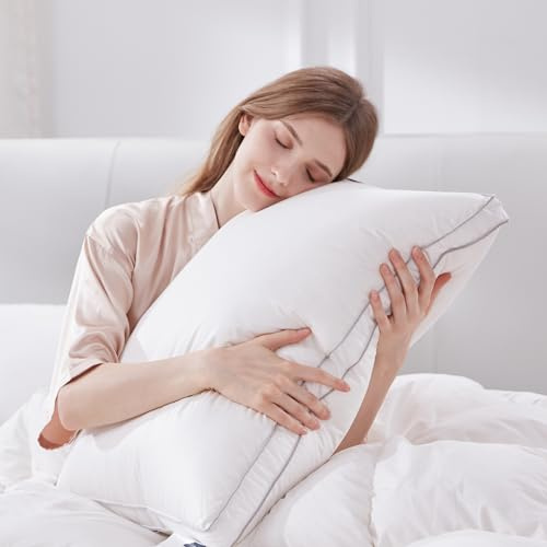 Globon Almohada de plumas de lujo tamaño Queen estándar para dormir, almohada mullida de la colección de hotel, almohadas de cama con refuerzo de baja suavidad, 18 x 26 pulgadas, paquete de 1