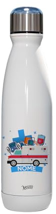 Borraccia Termica Bottiglia Termica Acciaio Inox 500ml Made in Italy Thermos 24 Ore Freddo & 12 h Caldo - Personalizzata con nome - Icone (Ambulanza B A)