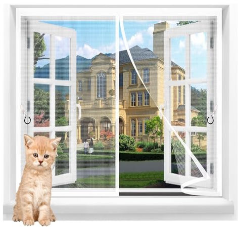 Magnetic Fly Screen Door White, Fly Screen for Double Doors-Top-to-Bottom Seal Shuts Automatically-Keep Bugs Out & Let Fresh Air in- for Patio Balcony Garage,120x185cm(47.2x72.8in)（W*H
