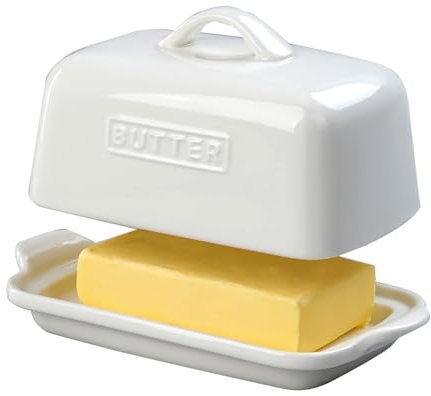 JSHKY Butterdose Keramik mit Deckel, Butterdose für Weiche und Frische Butter, Weiß