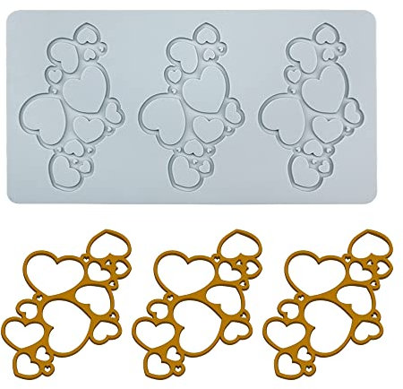 Molde de Silicona para repostería, Manualidades, decoración de Tartas, Resina, jabón, decoración de Dulces, Pasta de azúcar, Chocolate, brochetas con 3 Agujeros en Forma de corazón