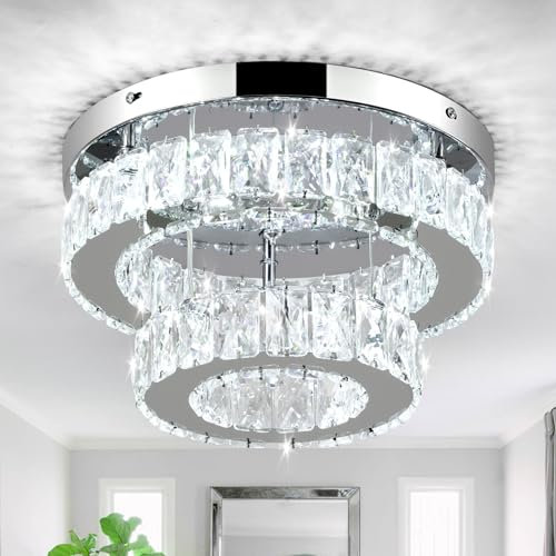 LEONTYNE LED Ceiling Lights,Crystal Chandelier Ceiling Lights for Small Living Room Bedroom Hallway Entrance Kitchen Lights Ceiling,Dia 30 cm,30 W,Cool White