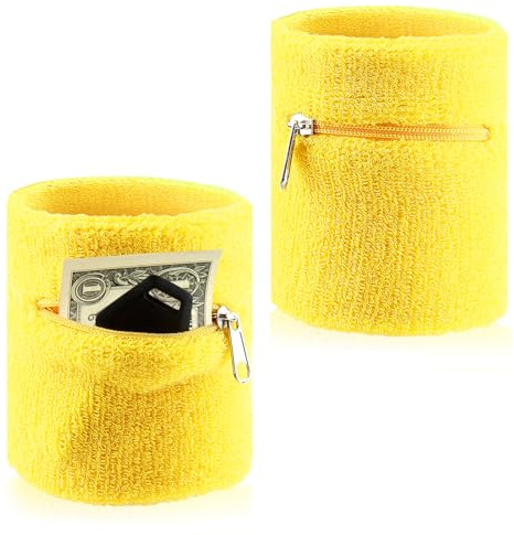 2 Pcs Schweißband mit Reißverschluss, Sweatband Sports Wristband, Schweißband mit Tasche,Thickened Cotton Wrist Bag
