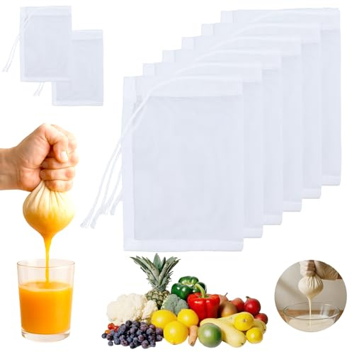 6 Stück Passiertuch Wiederverwendbar,20 × 30 cm Feingewebt Passiertuch Nylon,Filterbeutel Waschbar mit Kordelzug für Nussmilch Käse Kaffee Joghurt Fruchtsaft