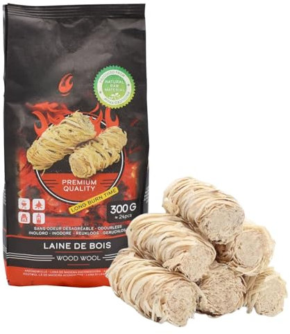 Riccioli Accendifuoco Naturale Ecologico in Lana di Legno Accendi Fuoco in Legno Vegetali Senza Odore Ecologici Imbevuto di Cera per Caminetto Stufa Barbeque Camino Ecologici Accendifuoco BBQ (300 gr)
