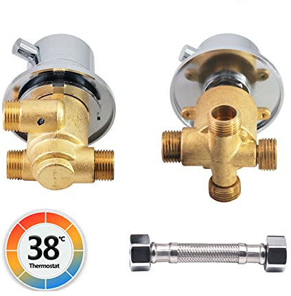 Thermostatic Shower Mixer Valve 3Way Brass Shower Faucet with Ceramic Cartridge G1/2 Threaded Plumbing for Shower Cabin or Steam Room Adjustable Temperature Control