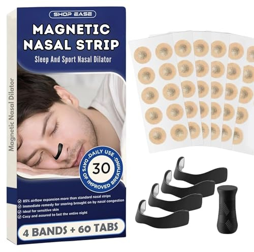 Magnetic Nose Strip for Breathing | 60 Count – 30 Days Supply | Nasal Strips, Snoring Aids for Men & Women | Comfortable Anti Snoring Device & Reusable Nasal Opener