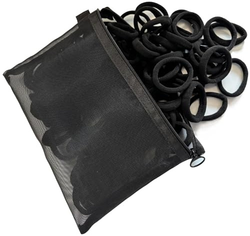XDMURYM 100 PCS Black Nylon Hair Ties for Women, Elastic Hair Bands No Damage for Thick,Seamless Ponytail Holders For Girls All Hair Types.