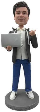 mydedor Custom Tech Man Wackelkopf – Personalisiertes Geek-Geschenk 2025, handgefertigte Laptop-Figur, einzigartige Schreibtischdekoration, Vatertags-Andenken, hergestellt aus Ihrem Foto