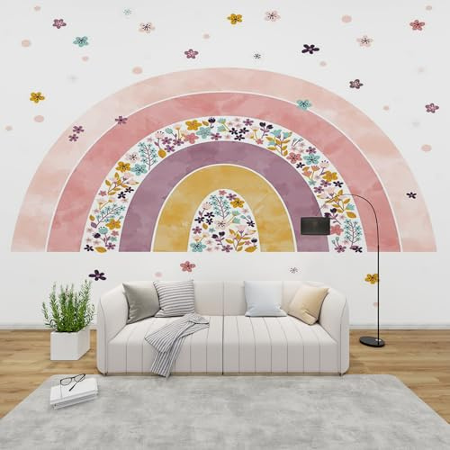 GEDAEUBA Papier Peint Panoramique Arc en Ciel Chambre Fille, Papier Peint Intissé Motif Mignon, Tapisserie Panoramique Salon, Décoration Murale Chambre, 350x256 cm