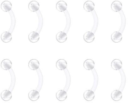 D.Bella 8-10pcs Clear Curved Barbells Retainer 16G Plastic Eyebrow Earring Lip Helix Tragus Rook Bars 6-12mm Labret Flexible Retainers Acryl Bioflex Piercing