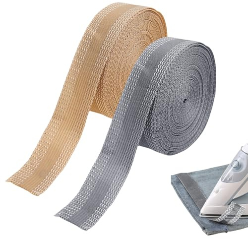 2 Rollen Saumen Bügelband 10m Saumband zum Aufbügeln 25mm Breit Bügelband, Bügelkleber, Selbstklebend Kleidung AufbüGeln Klebeband für Kleidung Hosen Stoffe, Schneller Saum Stoffband (Grau, Khaki)