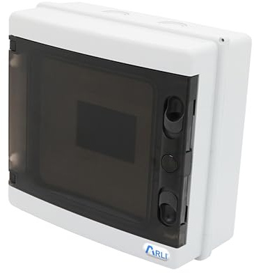 ARLI Sicherungskasten IP65 Aufputz 8 Module Feuchtraumverteiler 1-reihig Grau Verteilerkasten mit transparenter Tür Vorprägungen Kunststoff inkl. Hutschiene & Zubehör