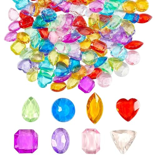QHSXMQ 128 Stück Edelsteine für Kinder, Diamanten Kinder Groß, Acryl Edelsteine Kinder, Edelsteine Ausgraben für Kinder, Schatz Kinder, Kristalle Kinder für Kindergeburtstag Hochzeit Vasen Tischdeko