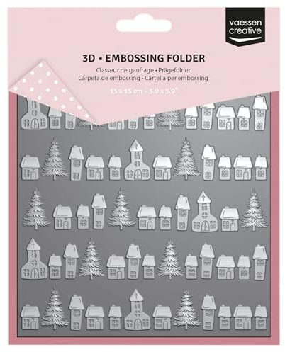 Vaessen Creative 3D Prägeschablonen Weihnachtsdorf von 15 x 15 cm - Bastelbedarf für Grüßkarten - Bastelzubehör für DIY, Karten Basteln, Journaling und Scrapbooking