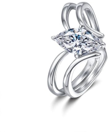 WAHZAUS Bague solitaire moissanite taille marquise pour femme 1 carat couleur D pureté VVS1 en argent sterling 925 pour elle taille 5-9, 9, Argent, Moissanite