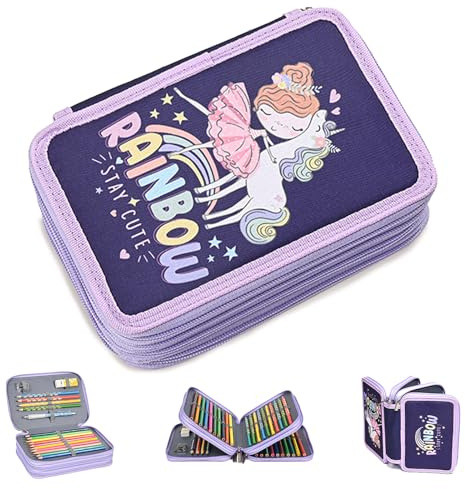 QingWing Estuche 3 Compartimentos, Gran Capacidad, Múltiples Cremalleras，Estuche e Scolar 3 Compartimentos, Espacio para Diversos Artículos de Papelería, Adecuado para Niños, Niños, Niñas (Púrpura)
