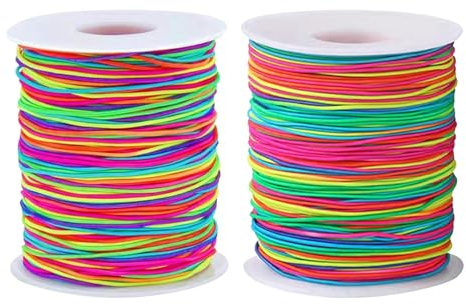 2 PCS Elastic Cord, 1mm X 100m Rainbow Color Beading Cord, Fabric Crafting String for Jewelry, Necklace, Bracelet Making and Craft Projects