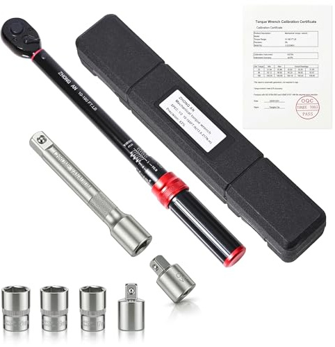 Coffret Clé Dynamométrique 1/2 Professionnelle, 13,5-217 Nm (10-160 ft-lb) avec Douilles 17/19/21mm, Rallonge et Adaptateurs (1/4, 3/8), Clé à Cliquet de Haute Précision pour Auto, Moto et Atelier