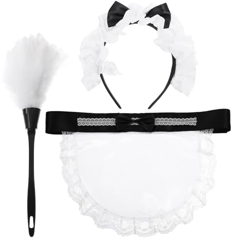Alipis Fascia per Chioma Facile da Indossare e Piumino Artificiale e Plastica Set di Accessori Cosplay Cameriera Grembiule per Feste a Tema
