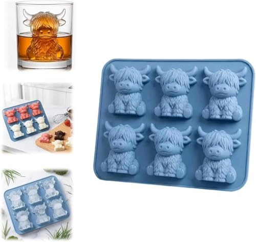 Mini Highland Cow Ice Cube Mold, Cute 3D Highland Cow Silicone Ice Cube Tray, Silicone Animal Ice Cube Tray for Chocolate, Candy, Jelly, Homemade Treats