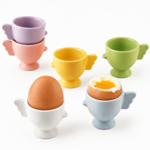 Inodiref Lot de 6 coquetiers en céramique en forme de poussin multicolores empilables - Passe au lave-vaisselle - Pour petit déjeuner, table à manger et camping
