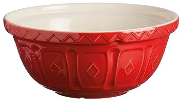 Mason Cash Colour Mix Red Mixing Bowl | 2.7 Litre Capacity | Earthenware Bowl with Classic Pattern Design | Dishwasher Safe | Ideal for Baking, Bread, Pastry, Cakes & Cookies, Dimensions 26 cm x 12 cm