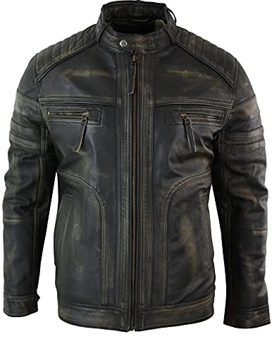 Infinity Herren Lederjacke 100% Echtleder Schwarz Biker Vintage Design