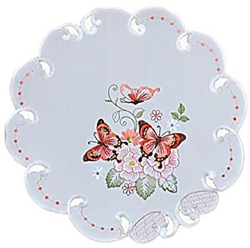 Tischdecke 40 cm Rund Sekt Schmetterlinge Rot Bunt Gestickt Deckchen Frühling Sommer (40 cm)