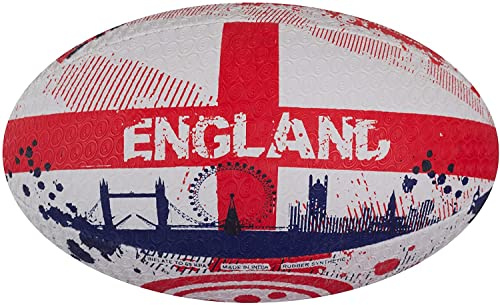 Optimum Ballon de Rugby National Angleterre – Style emblématique avec Un Excellent vol et rétention de l'air – Surface alvéolée en Caoutchouc pour Une Meilleure Prise en Main – Ballon 2 Plis 410 g,
