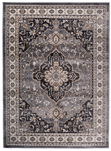 Carpeto Teppich Flur 120x170cm Anthrazit Grau Klassisch Traditionell Weich | Teppich für Eingangsbereich Küche Büro Wohnzimmer Schlafzimmer Pflegeleicht Fußbodenheizungsgeeignet Mittelflor Synthetisch