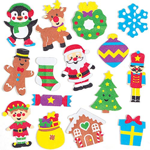 Baker Ross AT302 Autocollants en Mousse à Paillettes motif Noel - Lot de 120, Autocollants pour Enfants, Parfait pour le Scrapbooking, Fournitures et Loisirs Creatifs pour les Enfants