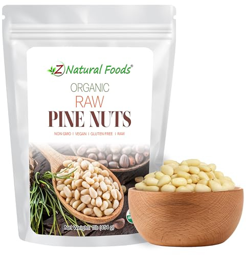 Z Natural Foods Organic Pine Nuts - Raw Nutrient-Dense Superfood Packed in Airtight Foil Pouches - Pure Pine Nut for Pesto, Trail Mix, Salad & Recipes - Vegan, Gluten-Free, Keto-Friendly Snacks, 1 lb