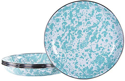 Golden Rabbit Enamelware Pasta Plates, 10 inch, Sea Glass, Set of 4
