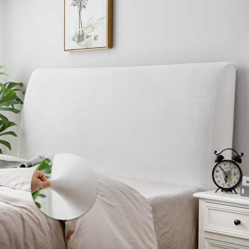 DUJUIKE Copertura Per Testiera, Fodera per Testiera Del Letto Tessuto in Velluto Elasticizzato, copertura protettiva con fondo elastico per la decorazione del letto (Bianco, 150cm-170cm)