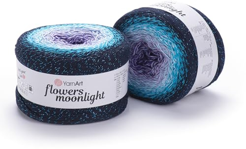 YarnArt 3254 Flowers Moonlight Filato di cotone acrilico sfumato con lurex metallizzato, 250 g, 1000 metri, gomitolo di filato lucido, multicolore per uncinetto, maglia, scialli e progetti fai da te