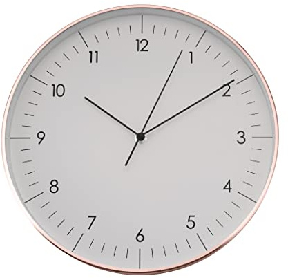 LUUK LIFESTYLE Moderne Quarz Wanduhr, Geräuschlos, 31cm, Weiß & Rosé | Große Quarz uhr, geräuschlos und ohne Ticken für ruhige Räume, Ideale Deko und Geschenk zum Einzug oder Umzug