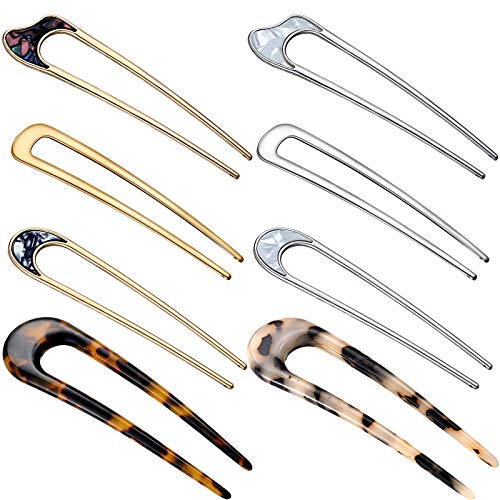 8 Pieces U Shaped Hair Pins French Pins Metal U Vintage Fork Hair Pin for Buns Women Girls Hairstyle Accessories(Cute Patterns)