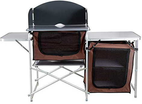 MNSSRN Aluminum Double-Layer Storage Rack Folding Table, Mobile Kitchen Table, Camping Picnic Table, Outdoor Camping Kitchen Storage Table, Folding Cabinet
