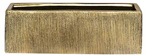 Royal Imports Flower Glass Ceramic Vase Decorative Centerpiece for Home or Wedding - Etched Rectangle Shape, 4x12, Gold