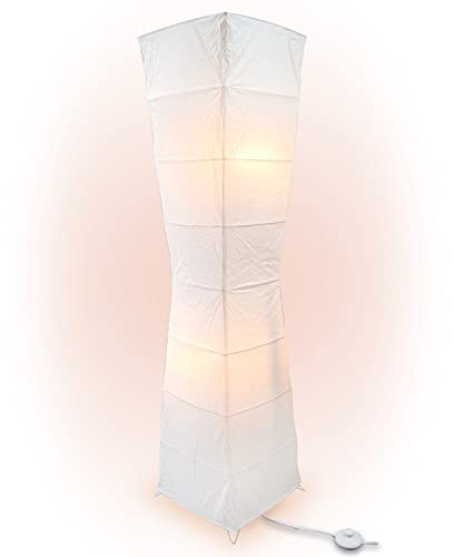 4-FT Tall White Hako Rice Paper Lantern Standing Floor Lamp with Black Foot Switch Cord (12 inch x 48 inch) - Asian-Inspired Affordable Home Decoration, Office Furnishing, Vintage Style Lighting