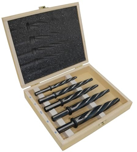 Drill America DWRRBSS5PC-SET 5 Piece HSS Bridge/Construction Reamer Set with Wooden Case, 1/2 Round Shank