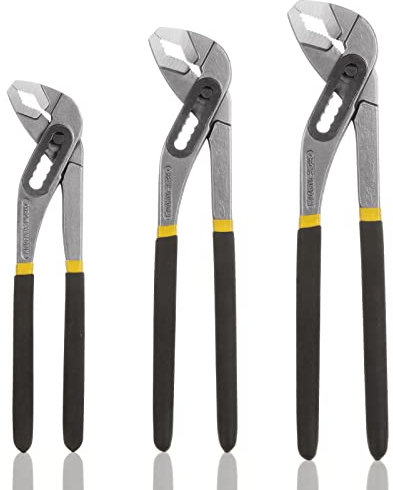 AKOLAFE 3PCS Water Pump Pliers 8, 10, 12 Inch Adjustable Plumbing Pipe Wrench Grips Chrome Steel Slip Joint Pliers Tongue and Groove Pliers with Wide Jaw and Non Slip Handle