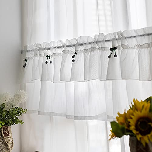 LUNEZY Short Curtain Valance Country Style,Translucent Cotton and Linen Kitchen Curtains,Disc Curtain Bistro Curtain Kitchen Cáfe Short Curtain Cabinet Curtain Romantic Home Decoration